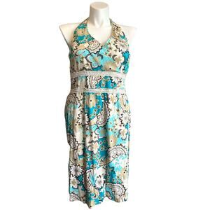 16 DORBY Turquoise and Brown Floral Halter Dress